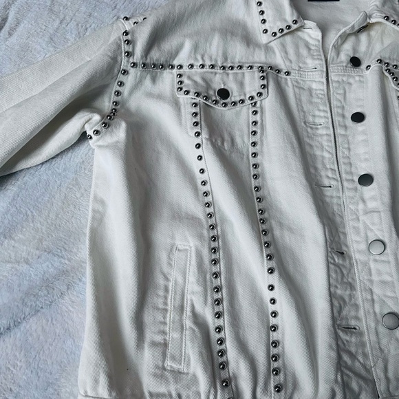 White Studded Oversized Jean Jacket - Picture 4 of 8